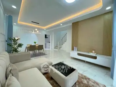 Luxurious modern living room with elegant lighting and stylish furniture