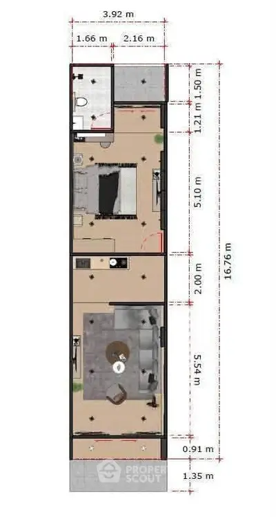 Detailed floor plan showcasing modern apartment layout with precise measurements and stylish interior design.