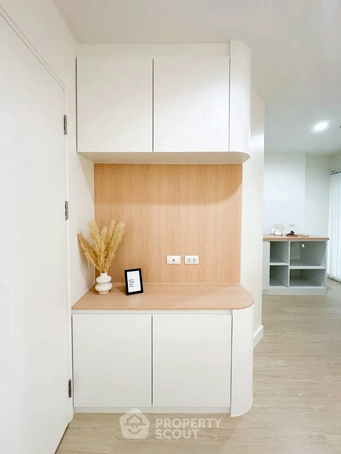 Modern minimalist interior with sleek cabinetry and neutral tones