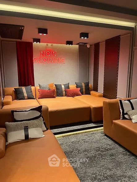 Luxurious home theater with cozy seating and stylish decor
