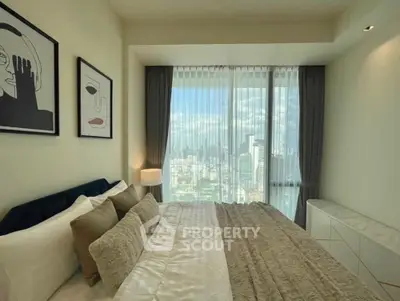 Luxurious bedroom with stunning city view and elegant decor