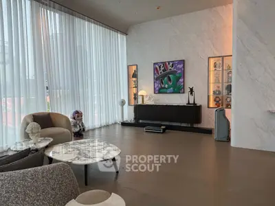 Luxurious modern living room with marble accents and stylish decor