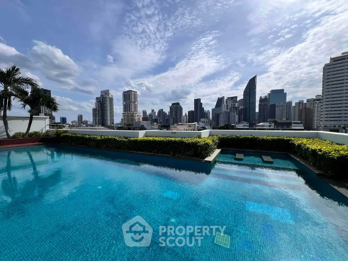 Stunning rooftop pool with breathtaking city skyline view, perfect for luxury urban living.