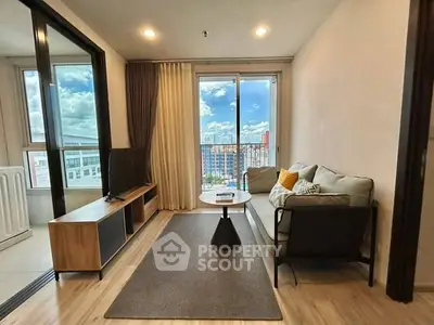 Modern living room with balcony view and stylish decor