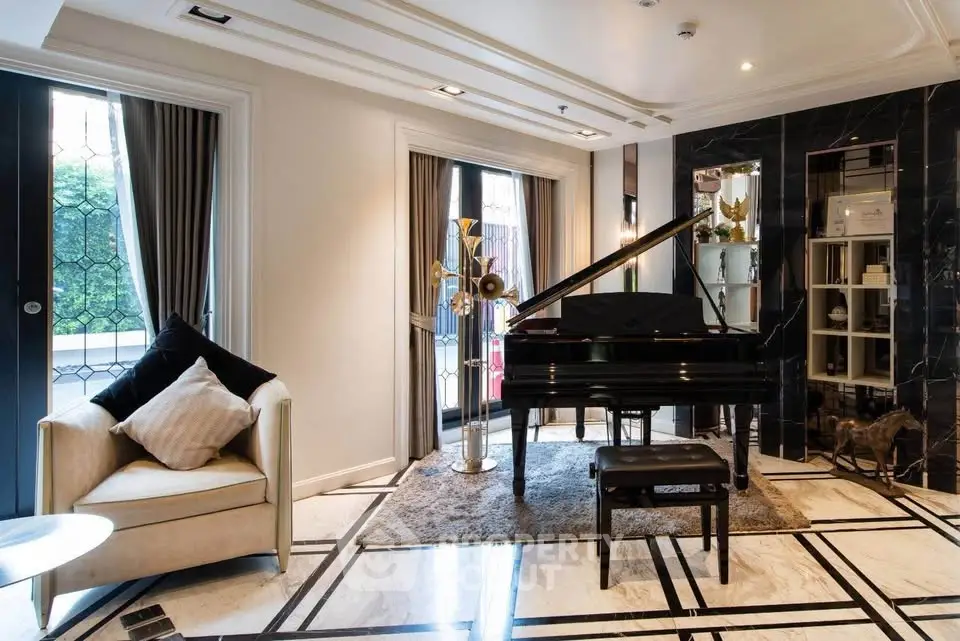 Luxurious living room with grand piano and elegant decor