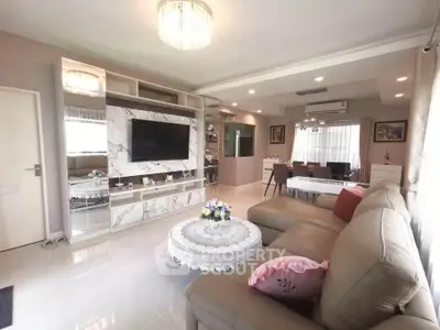 Spacious and elegant living room with modern decor and ample natural light.