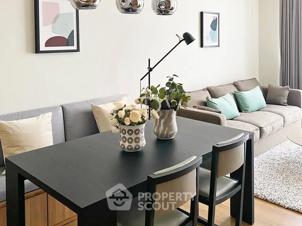 Modern living room with stylish decor and cozy seating area