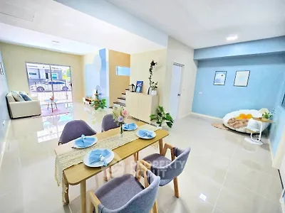 Spacious modern living room with dining area and stylish decor