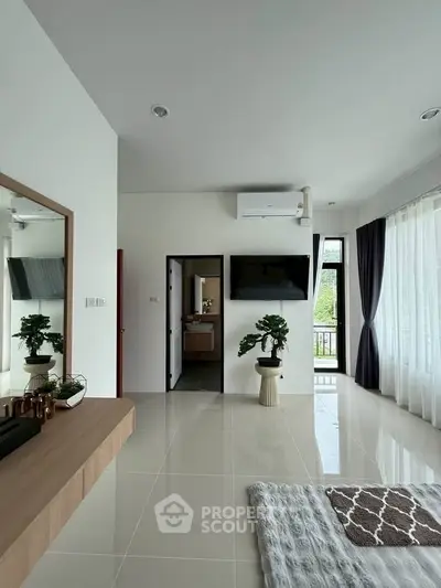 Modern living room with sleek design, large windows, and stylish decor in a bright, airy space.