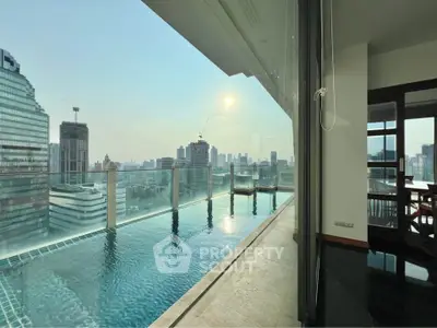 Luxurious high-rise apartment with private balcony pool and stunning city skyline view.