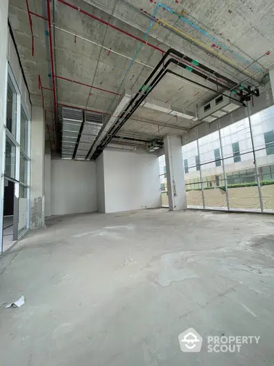 Spacious commercial space with high ceilings and large windows in modern building