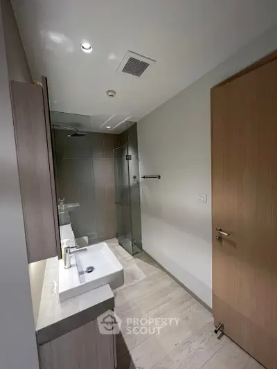 Modern bathroom with sleek design and glass shower enclosure