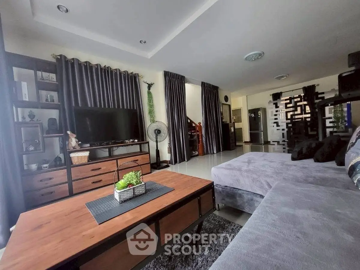 Modern living room with stylish decor and cozy seating area