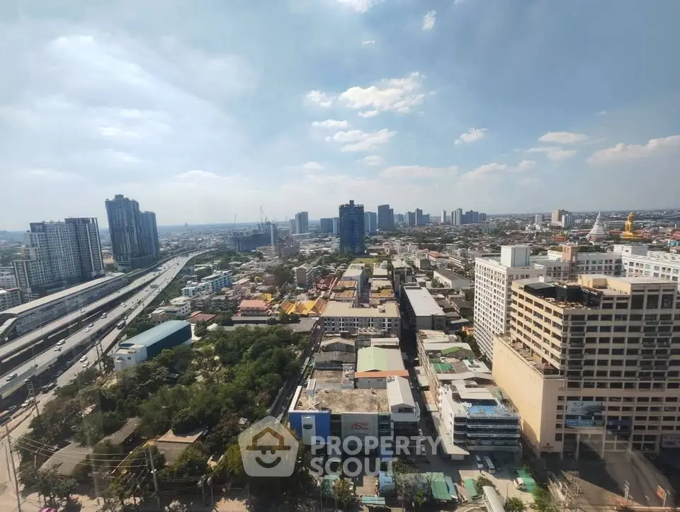 Stunning cityscape view showcasing urban skyline and highway, perfect for real estate investment opportunities.