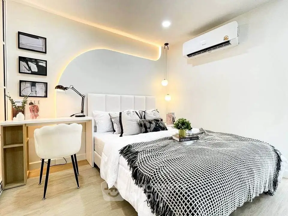 Modern bedroom with stylish decor and cozy ambiance