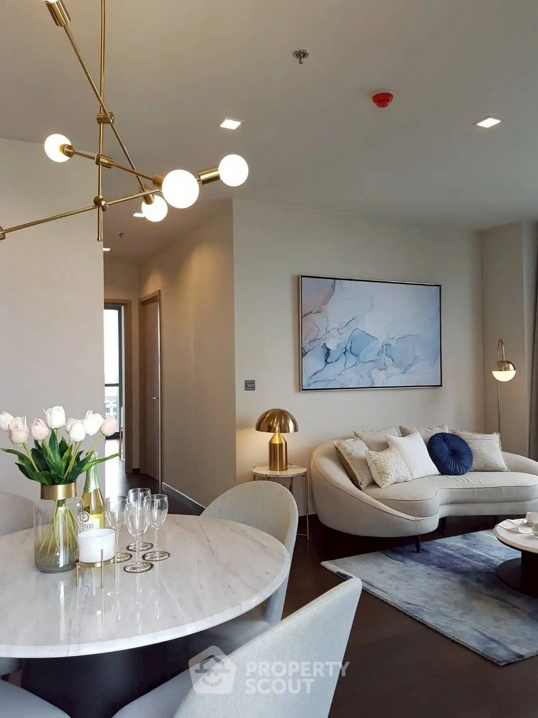 Elegant modern living room with stylish decor and cozy seating area