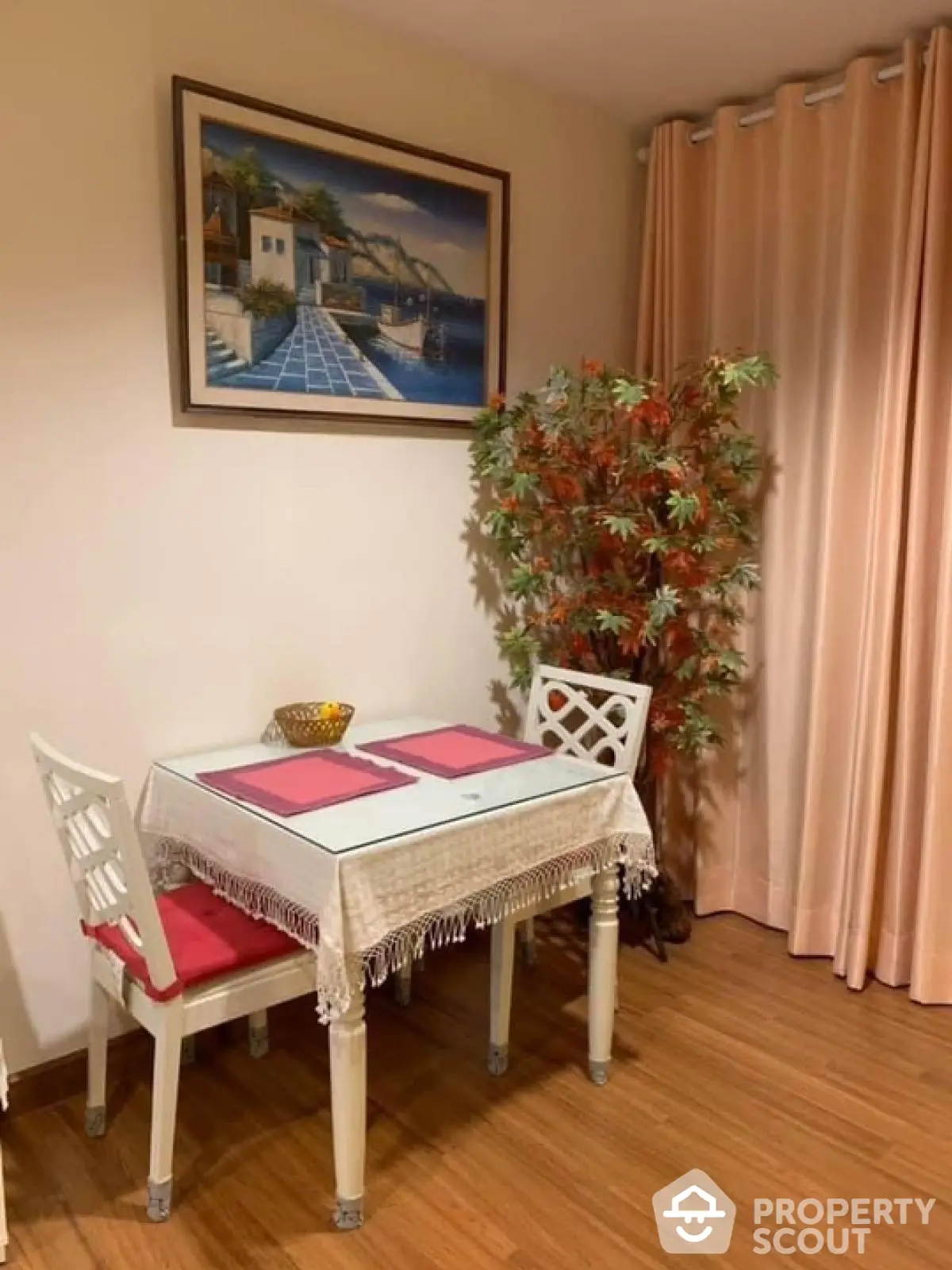 Cozy dining nook with elegant decor and warm lighting