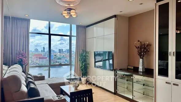 Luxurious living room with stunning river view and modern decor