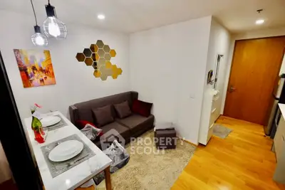 Modern living room with stylish decor and cozy seating area