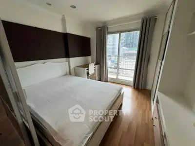 Modern bedroom with balcony view in urban apartment