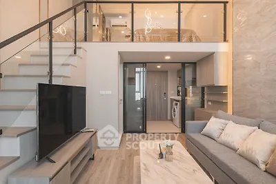 Modern loft apartment with stylish living room and mezzanine bedroom