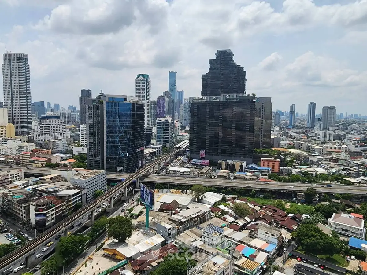 Stunning cityscape view showcasing modern skyscrapers and urban landscape under a cloudy sky.