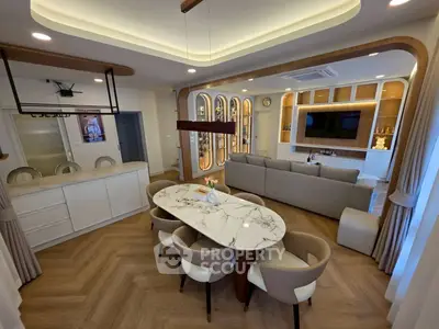 Luxurious modern living room with elegant dining area and stylish decor