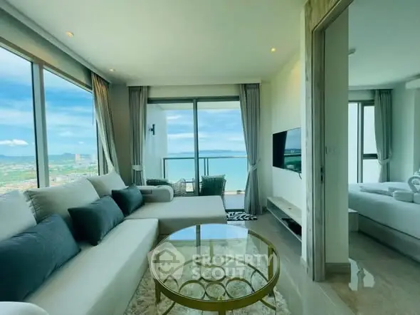 Luxurious living room with stunning ocean view and modern decor