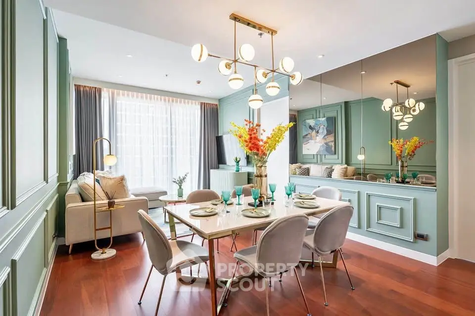Elegant dining area with modern chandelier and stylish decor