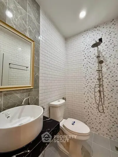 Modern bathroom with stylish tiles and sleek fixtures