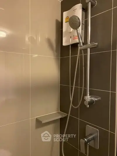 Modern bathroom shower with sleek design and water heater