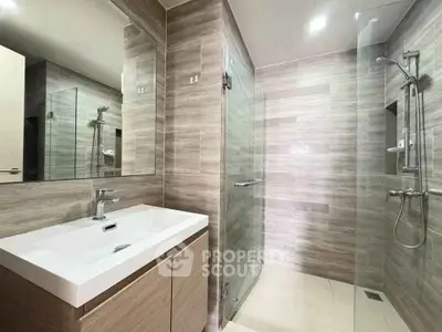 Modern bathroom with sleek design and glass shower enclosure