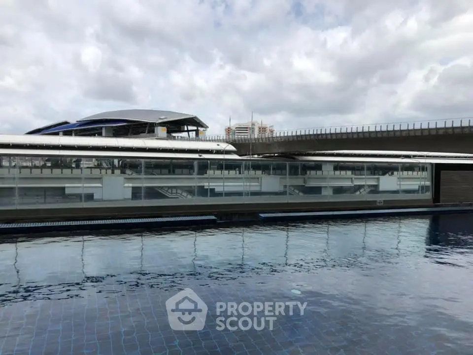 Modern architectural building with sleek design and reflective pool in foreground
