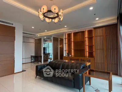 Luxurious modern living room with elegant lighting and stylish furniture