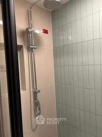 Modern bathroom shower with sleek design and tiled walls