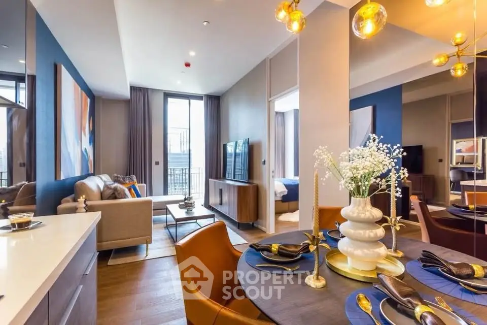 Luxurious modern living room with elegant dining area and stylish decor
