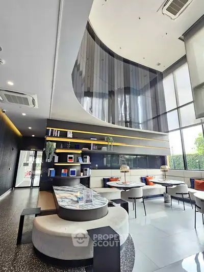 Luxurious modern living room with high ceilings and stylish decor