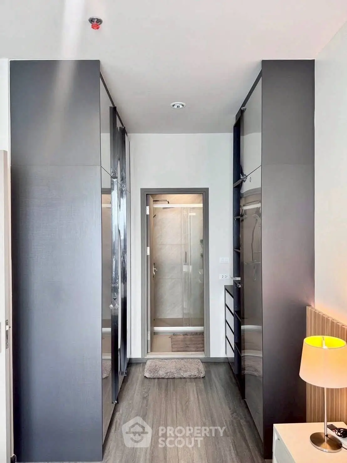 Modern bathroom with sleek design and ample storage space