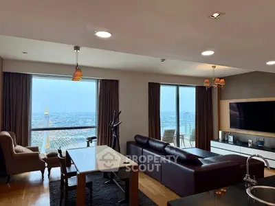 Luxurious living room with stunning city view and modern furnishings