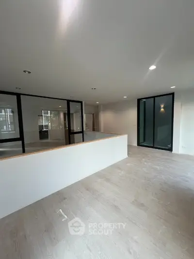 Spacious modern living room with large windows and sleek design
