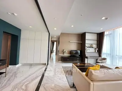 Luxurious modern living room with marble flooring and elegant decor