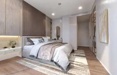 Luxurious modern bedroom with elegant decor and ambient lighting