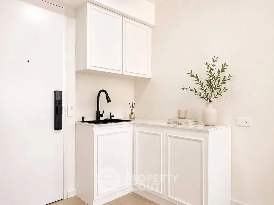 Modern minimalist entryway with sleek cabinetry and stylish decor