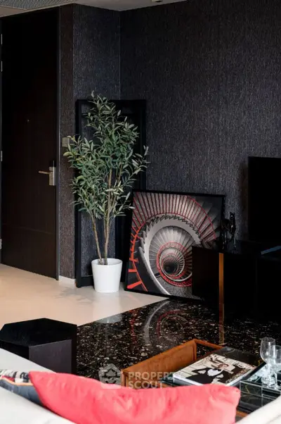 Modern living room with stylish decor and unique artwork