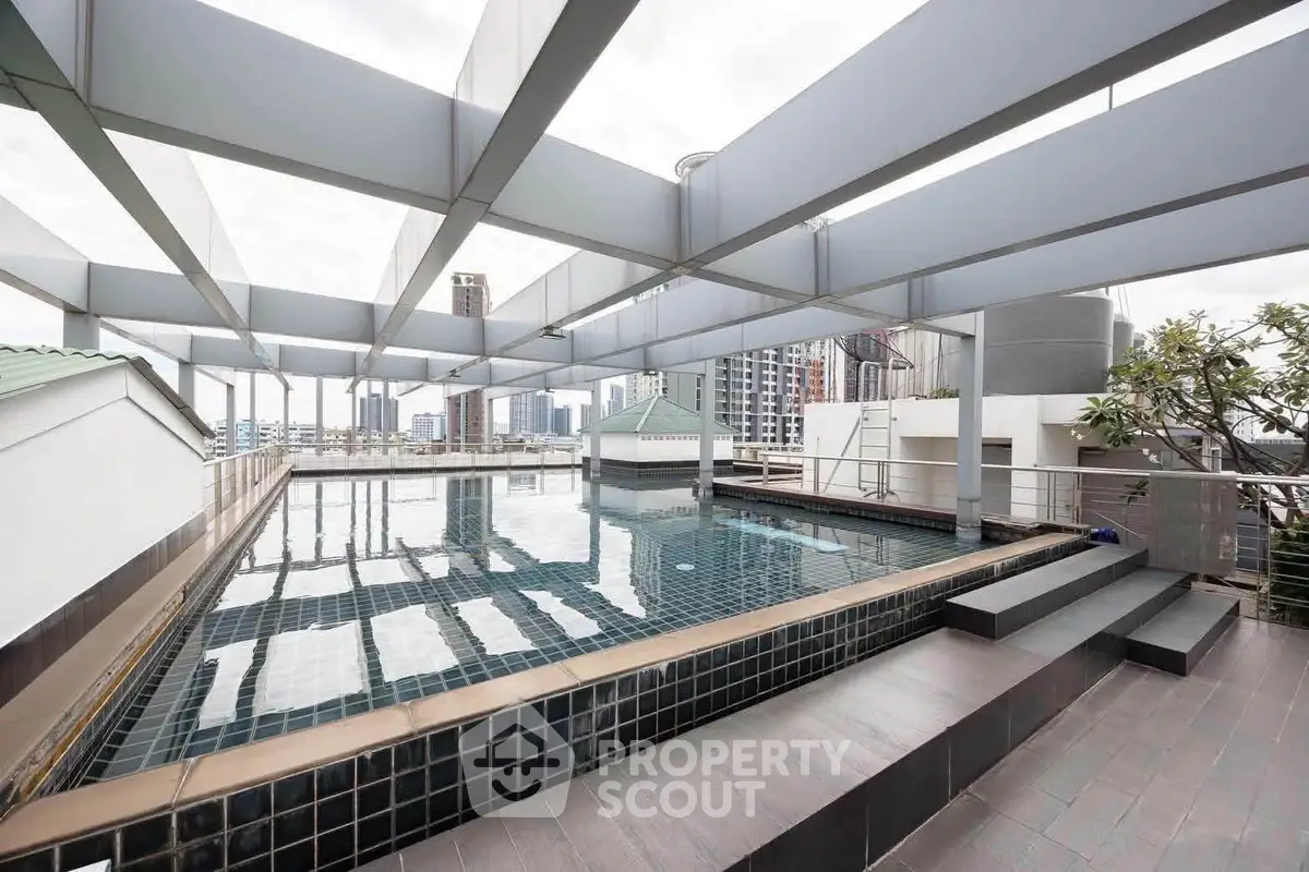 Luxurious rooftop pool with city skyline views, perfect for relaxation and entertainment.