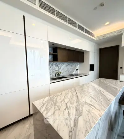 Luxurious modern kitchen with marble countertops and sleek cabinetry