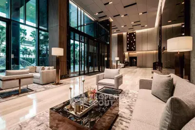 Luxurious modern living room with high ceilings and elegant decor