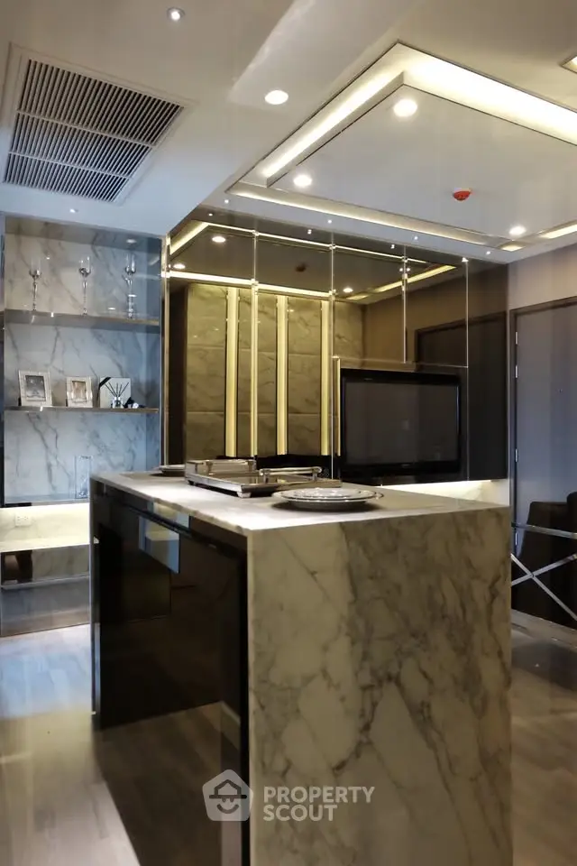Luxurious modern kitchen with marble island and sleek design