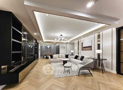 Luxurious modern living room with elegant lighting and stylish decor