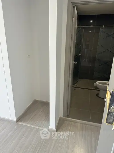 Modern bathroom with sleek design and glass shower enclosure